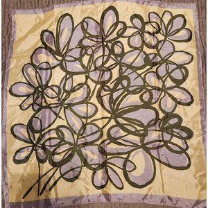 Vintage Silk Scarf Gray, Yellow Olive Green Abstract Scarf